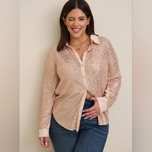 Madison Sequin Button-Front Long Sleeve Shirt - PLUS 00 / M/L / 10 - (D5-21)